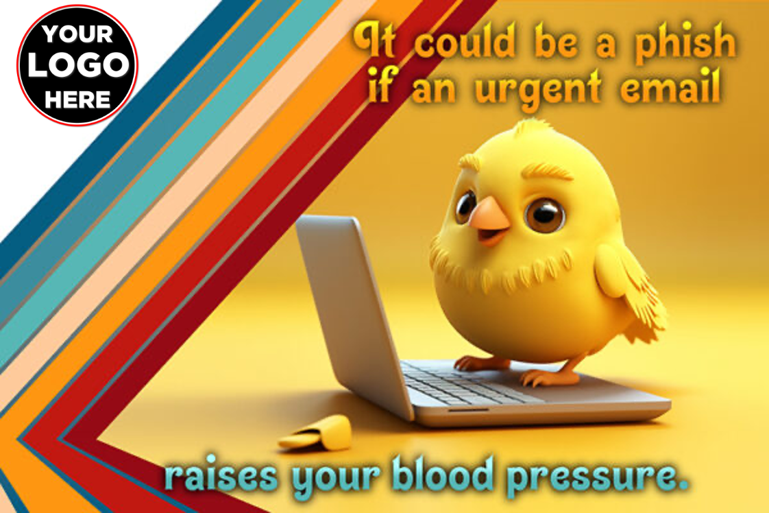 baby chick on computer warning of phishing emails