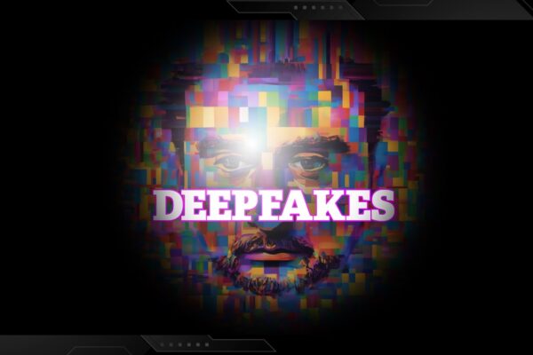 A face made of multi-colored shapes with the text "Deepfakes"