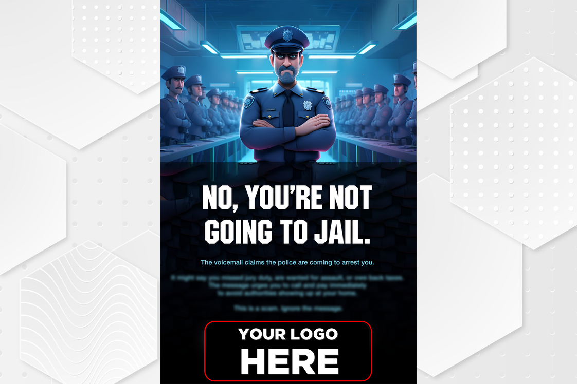 A stern-looking security guard and blurred text
